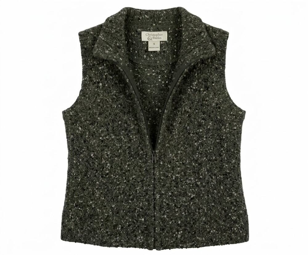 Christopher & Banks Green Tweed Knit Cardigan Sweater Vest Womens Size Small